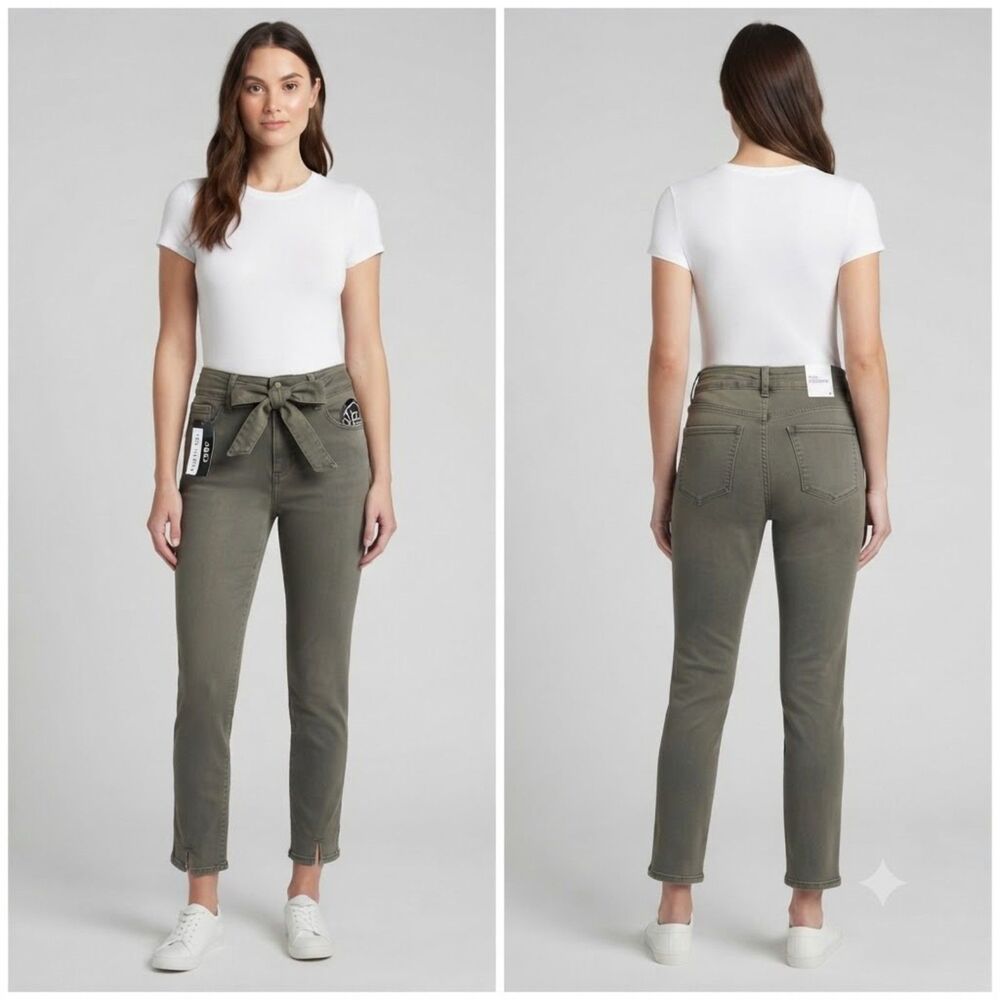 NWT BOOMBOOM JEANS Olive Green Paperbag Waist High Rise Crop Pants Size 5